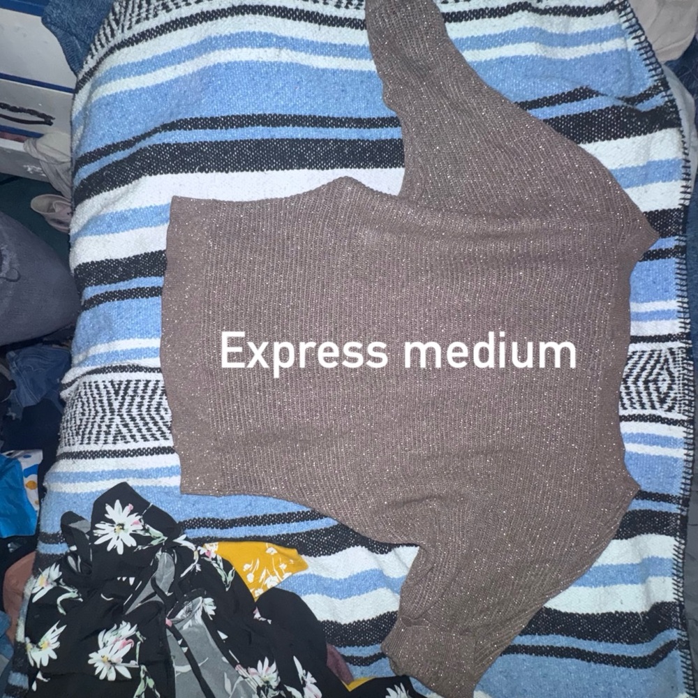 Express Brown Metallic One-Shoulder Sweater